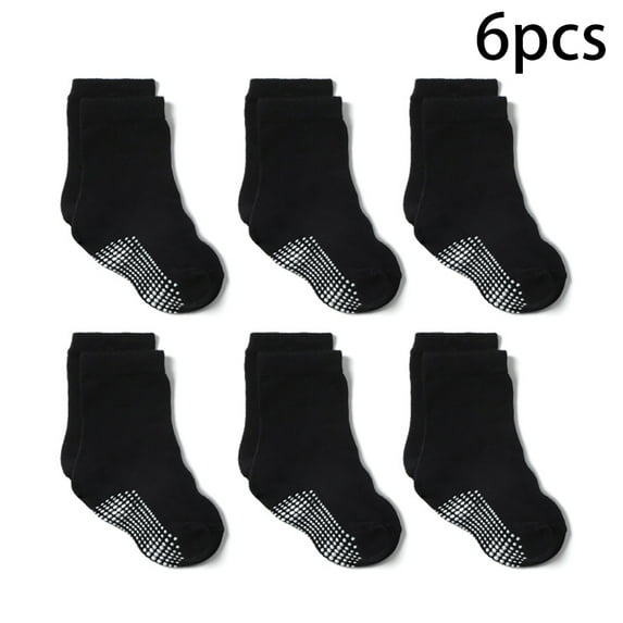 FLMEI Kids Baby 6 Pairs Socks for Boys Girls Socks Toddlers Non Slip Anti Skid Cotton Solid Color Anti-Slip Socks for 1M-7Year