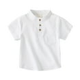 thumbnail image 1 of FLMEI Kids Baby Boys Button up Shirt Short Sleeve Lightweight Dress Shirts Toddler Summer Cotton Tees Tops Solid Color Shirt for Boys 1-7 Years, 1 of 9
