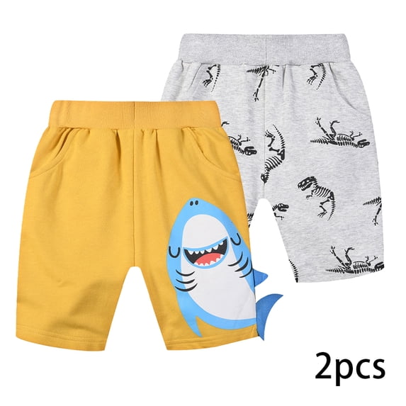 FLMEI Kids Baby Cotton Shorts for Boys Summer Jogger Shorts Elastic Sweat Pants Cute Active Cartoon Short Pants Clothing 2 Pack for 1-9 Years