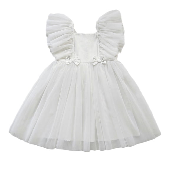 FLMEI Kids Baby Flying Sleeve Dresses for Girls Summer Toddler Mesh Princess Dress Girls Bowknot Tutu Sundress Size 1-7T