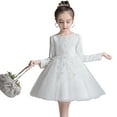thumbnail image 1 of FLMEI Kids Baby Girls Princess Dress Long-Sleeved Tulle Puffy Skirt Birthday Party Gown Flower Girls Wedding Dress 3-12 Years, 1 of 9