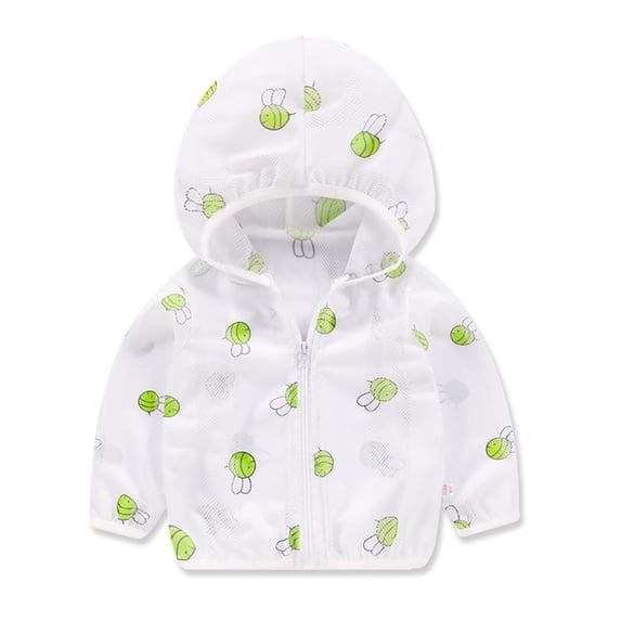 FLMEI Kids Baby Hooded Sun Protection Jacket for Boys Girls Light Summer Toddler Sun Shirt Printed Rashguard UPF 50+ Sunsuits Breathable Air-Conditioning Cardigan Coats Size 1-8 Years