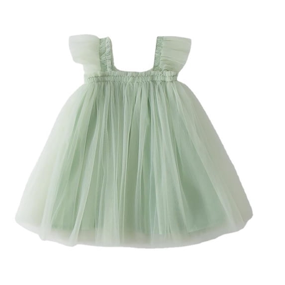 Chenyin Kids Baby Mesh Dresses for Girls Summer Toddler Flying Sleeve Princess Dress Girls Halter Tutu Sundress for 18 Months to 6 Years Old