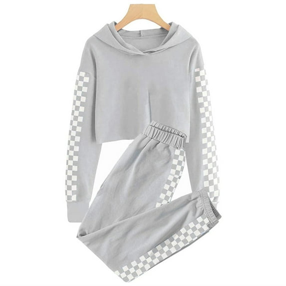 FLMEI Kids Girls 2 Piece Outfits Sweatsuits Tops Teen Hoodies Cute Long Sleeve Fashion Short Sweatshirts and Solid Active Pants for Sets 5-14 Years