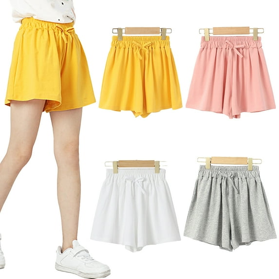 FLMEI Kids Girls Shorts Pants Cotton Shorts Sweat Pants Summer Elastic Casual Active Athletic Shorts Shortie Big Boys Shorts With Pockets for 5-12T