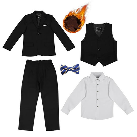 FLMEI Kids Suit for Boys,Kids 5 PCS Set Fleece Tuxedo Suits for Boys,Youth Boy Formal Tuxedo Suits No Tail Wedding Christening Baptism Outfits for 5-16T