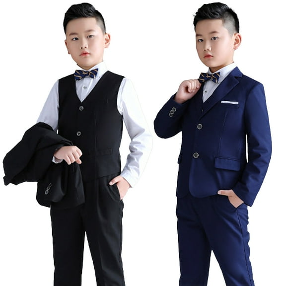 FLMEI Kids Teen 3Pcs Suit Set for Boys Fleece Formal Suit Set Kids Wedding Suits for Boys Slim Fit Suit Little Big Boy Tuxedo Set for 5-16Y