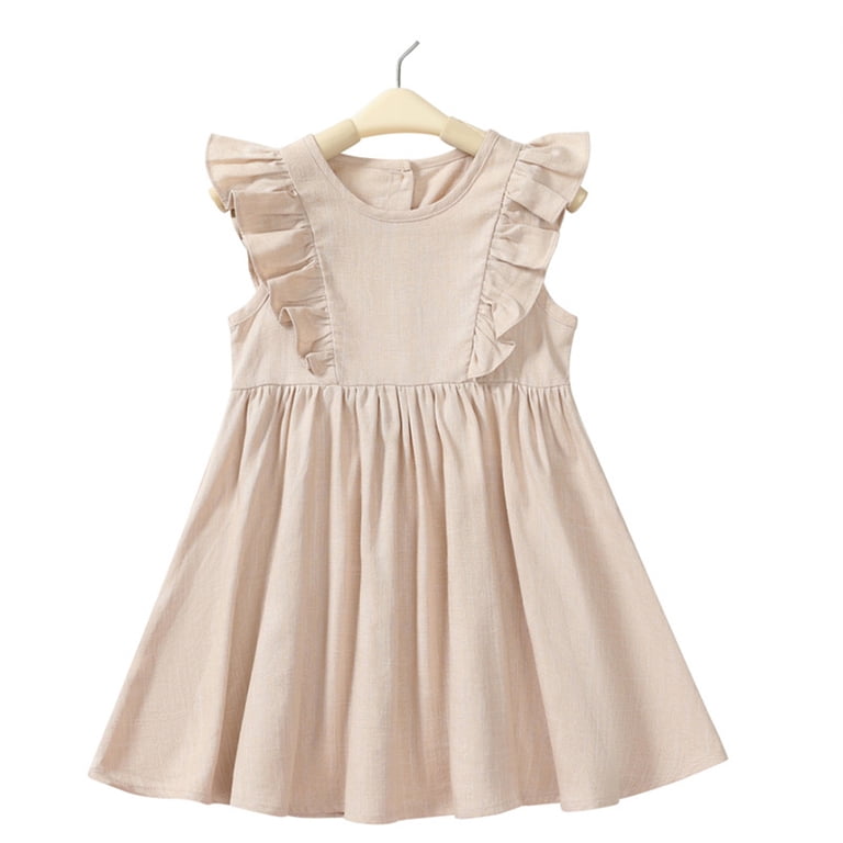 FLMEI Kids Toddler Girls Dresses Cotton Dress Solid Color Linen Ruffle  Sleeveless 2-6Years Baby Casual Party Dresses - Walmart.com