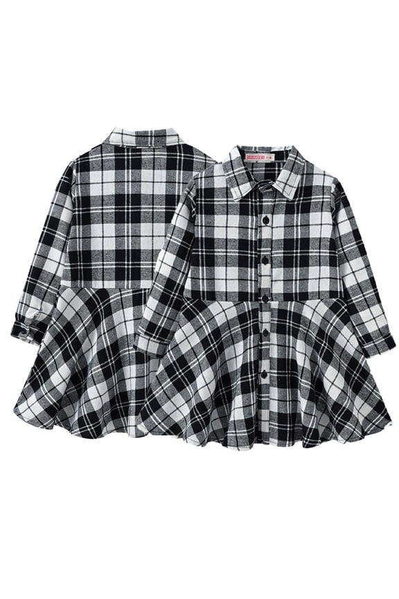 Kids Toddler Girls Plaid Button Shirt Dress Spring Fall Long Sleeve Casual Dress Size 3-11 Years