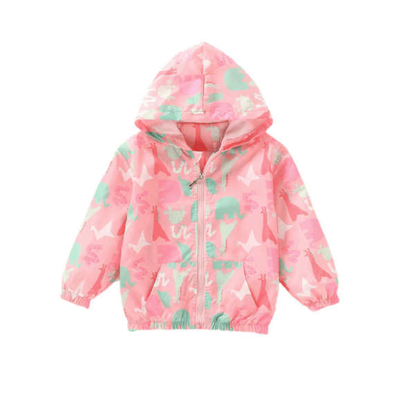 Chenyin Kids Toddler Girls Rain Jacket for Baby Hooded Jackets Coat Cartoon Print Windbreakers Jacket 3-8 Years Spring Autumn Outerwear for Girls