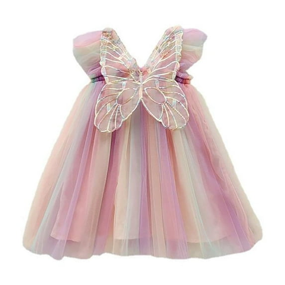 Chenyin Kids Toddler Girls Tulle Tutu Princess Dresses Butterfly Wings Dress for Baby Summer Girls Mesh Dress 18 Months-6 Years
