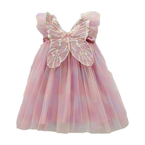 Chenyin Kids Toddler Girls Tulle Tutu Princess Dresses Butterfly Wings Dress for Baby Summer Girls Mesh Dress 18 Months-6 Years