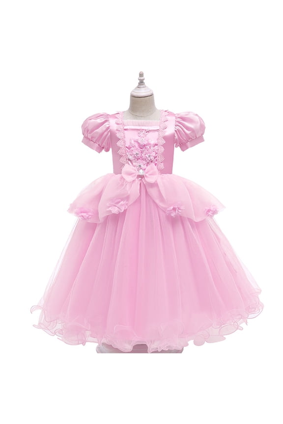 Kids Toddler Princess Dresses Flower Dress Little Girls Short Sleeve Dress Casual Summer Sundress Printed Jumper Skirt for Girls 3-12T
