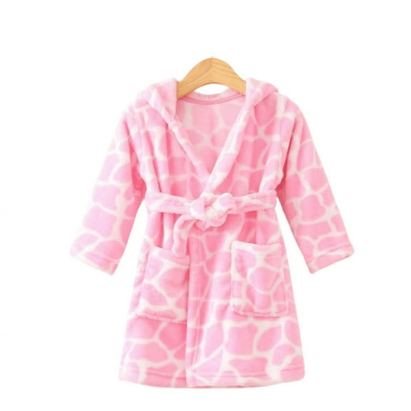 Chenyin Kids Toddler Robe for Boys Girls Hooded Bathrobe Baby V-Neck Pajamas Casual Flannel Robe Unisex Lace-Up Loungewear Night-Robe for 2-12 Years