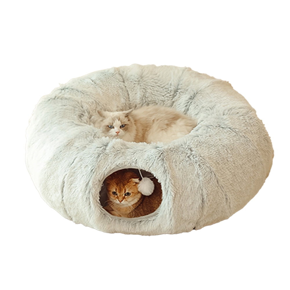 FLMEI Large Cat Tunnel Bed with Central Soft Mat and Dangling Balls Washable Collapsible Fluffy Plush Cat Tube for Indoor Cats Walmart