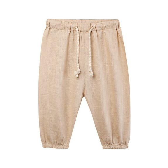 FLMEI Little Girls Boys Cotton Linen Pants for Baby Toddler Casual Lantern Trousers for Kids Summer Thin Section Boys Bottoms Size 0-6T