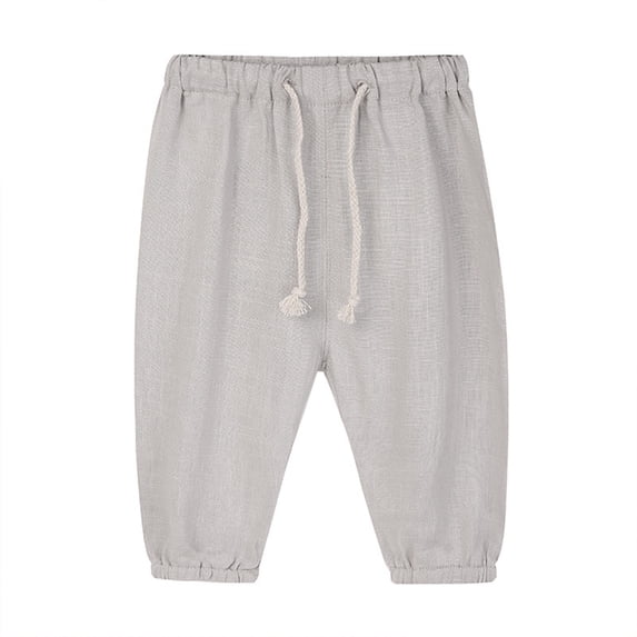 FLMEI Little Girls Boys Cotton Linen Pants for Baby Toddler Casual Lantern Trousers for Kids Summer Thin Section Boys Bottoms Size 0-6T