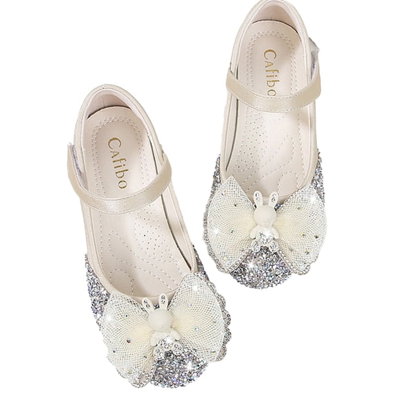 FLMEI Little Kids Girls Dress Shoes Toddler Spring Fall Glitter Sequins Princess Heels Shoes Party Dance Leather Shoes Bowknot Sandals for Girls