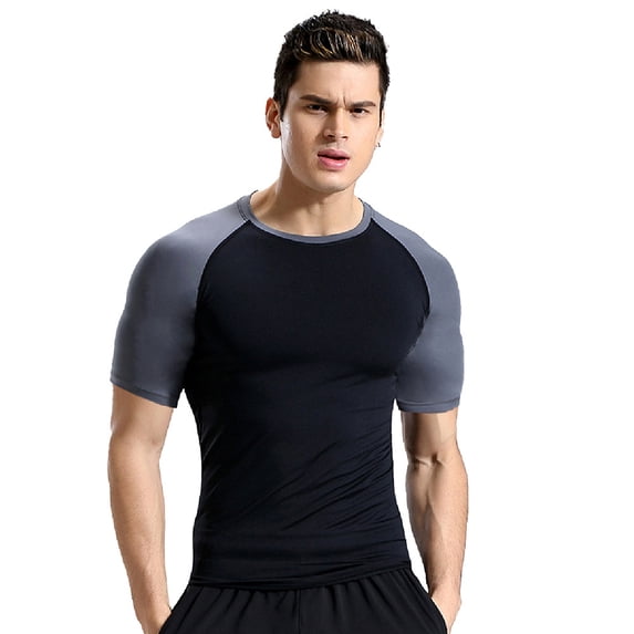 FLMEI Men's Athletic T-Shirt Active Sports Tees Short Sleeve Tshirt Elastic Breathable Quick Drying Plus Size T-Shirt (S-3XL)