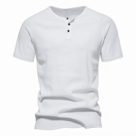 FLMEI Men's Henley Shirts Short Sleeve Casual T Shirts Summer Solid Henley Tees V-Neck Pullover Tops for Mens S-2XL