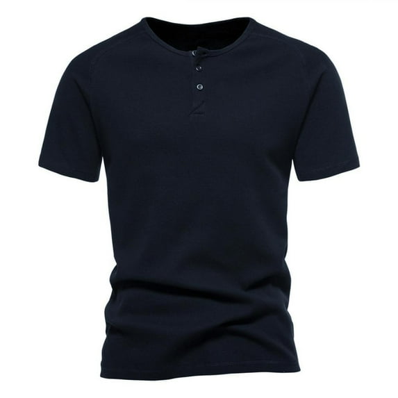 FLMEI Men's Henley Shirts Short Sleeve Casual T Shirts Summer Solid Henley Tees V-Neck Pullover Tops for Mens S-2XL