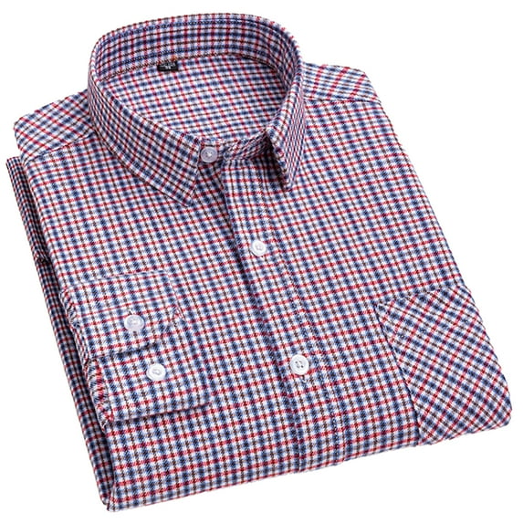 FLMEI Men's Plaid Shirts Long Sleeve Blouses Cotton Button Tops Spring Fall Lapel Dress Shirts for Business Work Casual Size: 38-46