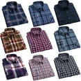thumbnail image 1 of FLMEI Men's Plaid Shirts Long Sleeve Blouses Cotton Button Tops Spring Fall Lapel Dress Shirts for Business Work Casual Size: 38-46, 1 of 6