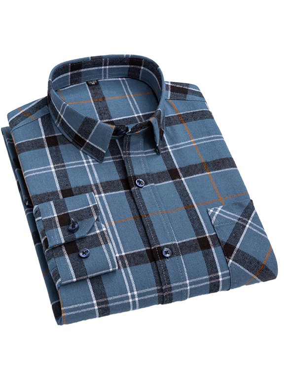 Men's Plaid Shirts Long Sleeve Blouses Cotton Button Tops Spring Fall Lapel Dress Shirts for Business Work Casual Size: 38-46
