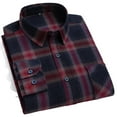 thumbnail image 1 of FLMEI Men's Plaid Shirts Long Sleeve Blouses Cotton Button Tops Spring Fall Lapel Dress Shirts for Business Work Casual Size: 38-46, 1 of 6