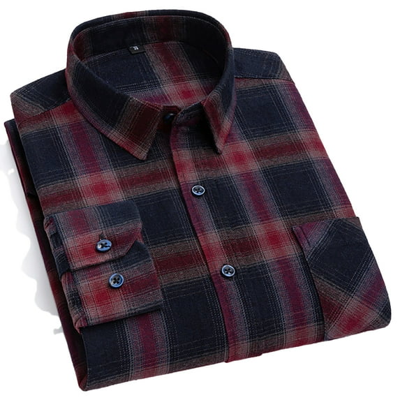FLMEI Men's Plaid Shirts Long Sleeve Blouses Cotton Button Tops Spring Fall Lapel Dress Shirts for Business Work Casual Size: 38-46