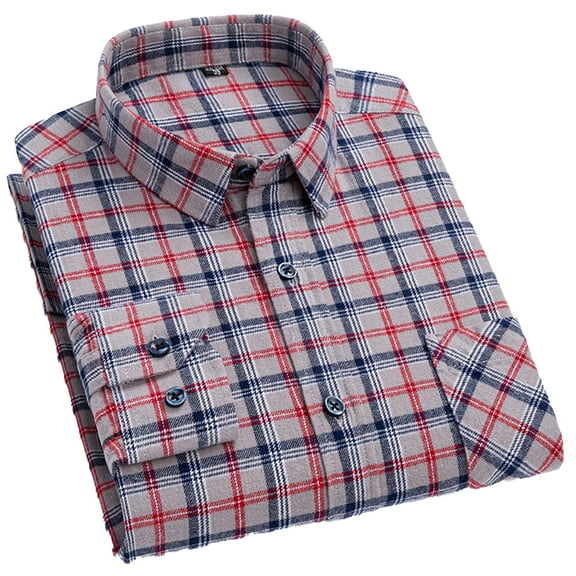 FLMEI Men's Plaid Shirts Long Sleeve Blouses Cotton Button Tops Spring Fall Lapel Dress Shirts for Business Work Casual Size: 38-46