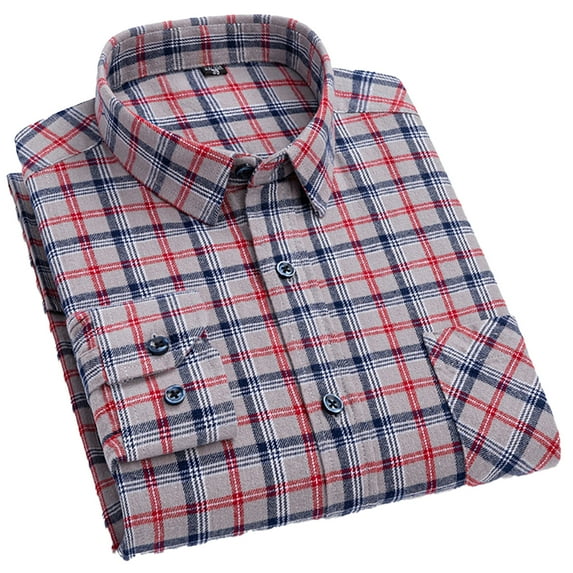 FLMEI Men's Plaid Shirts Long Sleeve Blouses Cotton Button Tops Spring Fall Lapel Dress Shirts for Business Work Casual Size: 38-46