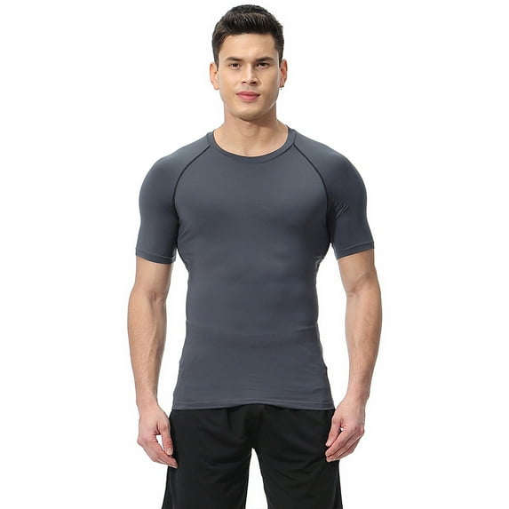 FLMEI Men's Workout T-Shirt Short-Sleeved Sportswear Shirts Mens Sports Summer Elastic Undershirt Tees for Workout Running