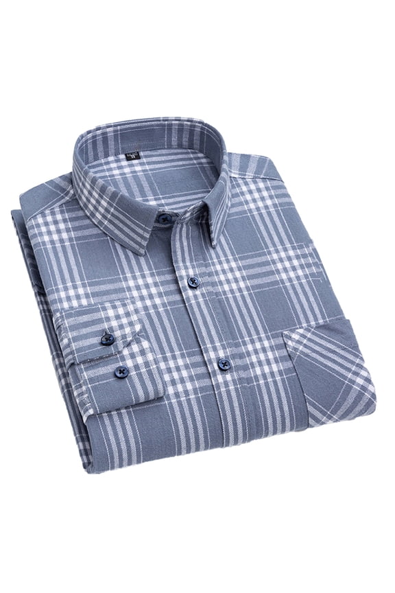 Mens Button down Shirts 100%cotton Plaid Dress Shirts Men's Long Sleeve Slim Blouses Tops for Spring Fall Size: 38-46