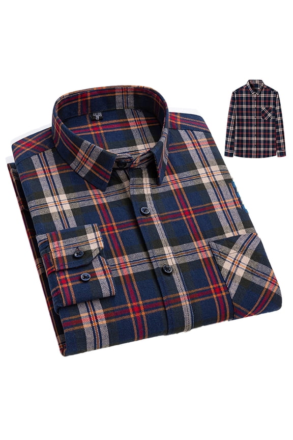 Mens Button down Shirts 100%cotton Plaid Dress Shirts Men's Long Sleeve Slim Blouses Tops for Spring Fall Size: 38-46
