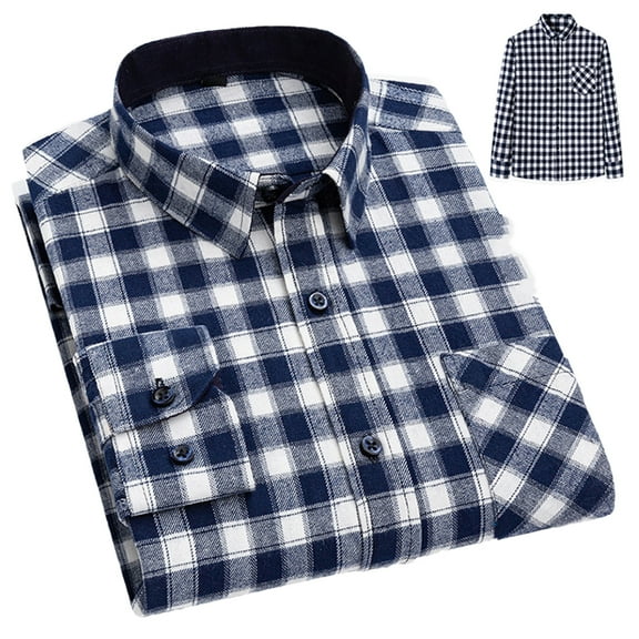 FLMEI Mens Button down Shirts 100%cotton Plaid Dress Shirts Men's Long Sleeve Slim Blouses Tops for Spring Fall Size: 38-46