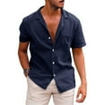 thumbnail image 1 of FLMEI Mens Button down Shirts Short Sleeve Cotton Linen Tops Loose Tees Lapel Solid Colour Breathable Shirt for Men S-XXL, 1 of 6