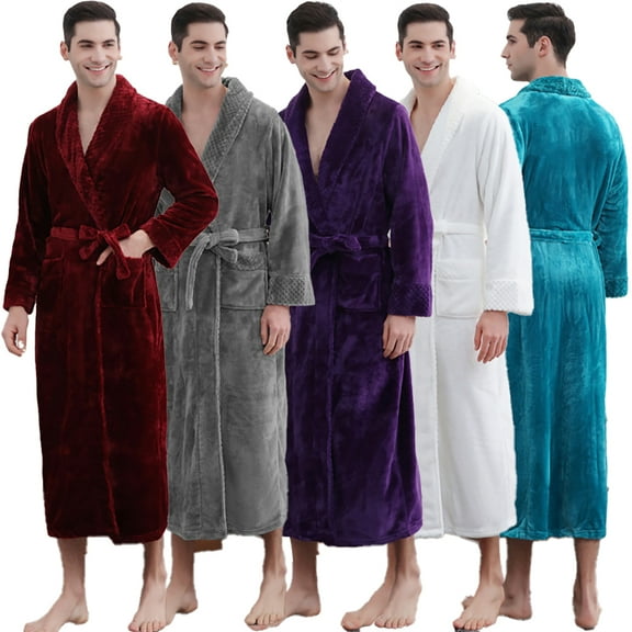 FLMEI Mens Flannel Robes Long Plush Fleece Bathrobe for Men Warm Fall Winter House Night-Robe Thickened Loose Sleepwear Pajamas for Men M-XL-XXXL
