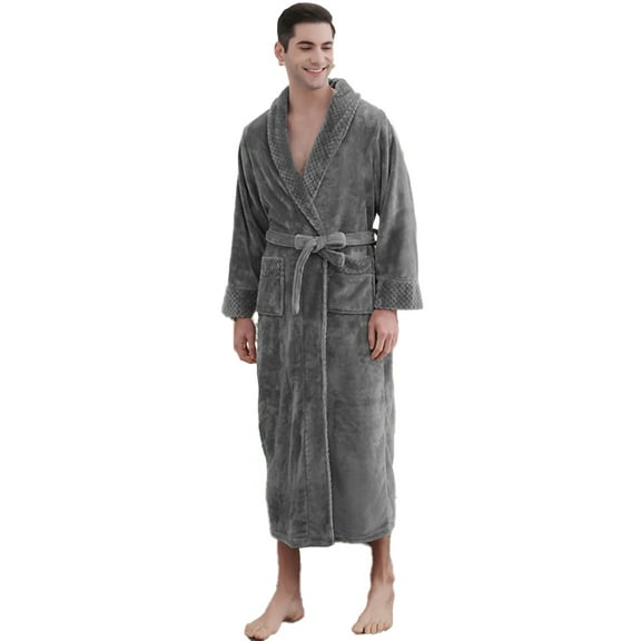 FLMEI Mens Flannel Robes Long Plush Fleece Bathrobe for Men Warm Fall Winter House Night-Robe Thickened Loose Sleepwear Pajamas for Men M-XL-XXXL