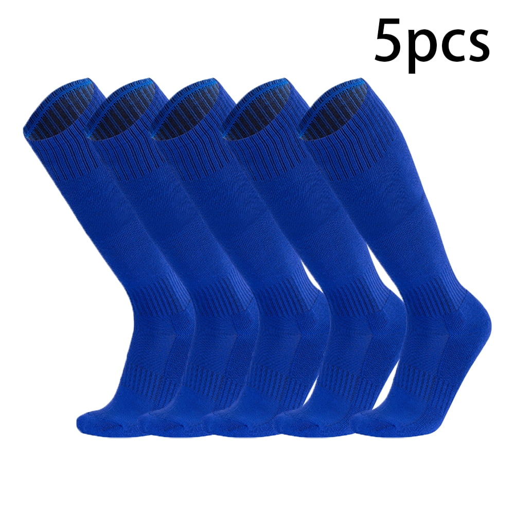 FLMEI Mens Football Socks 5 Packs Knee High Training Socks with Ankle Support Padded Youth Adult Solid Colour Sports Thigh High Socks