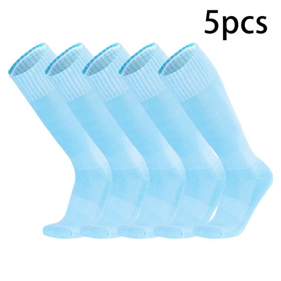 FLMEI Mens Football Socks 5 Packs Knee High Training Socks with Ankle Support Padded Youth Adult Solid Colour Sports Thigh High Socks