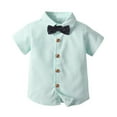 thumbnail image 1 of FLMEI Newborn Toddler Boys Short-Sleeved Shirts with Bowtie Kids Summer Button Shirt Tops Solid Colours Gentleman Shirts Blouses for 3 Months - 8 Years, 1 of 9