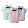 thumbnail image 1 of FLMEI Newborn Toddler Boys Short-Sleeved Shirts with Bowtie Kids Summer Button Shirt Tops Solid Colours Gentleman Shirts Blouses for 3 Months - 8 Years, 1 of 9