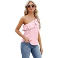thumbnail image 1 of FLMEI Sleeveless Vest for Women's Summer Ruffled One Shoulder Vest Sleeveless Round Neck Solid Color Button Sleeveless Vest Tees Shirts S-XXL, 1 of 8