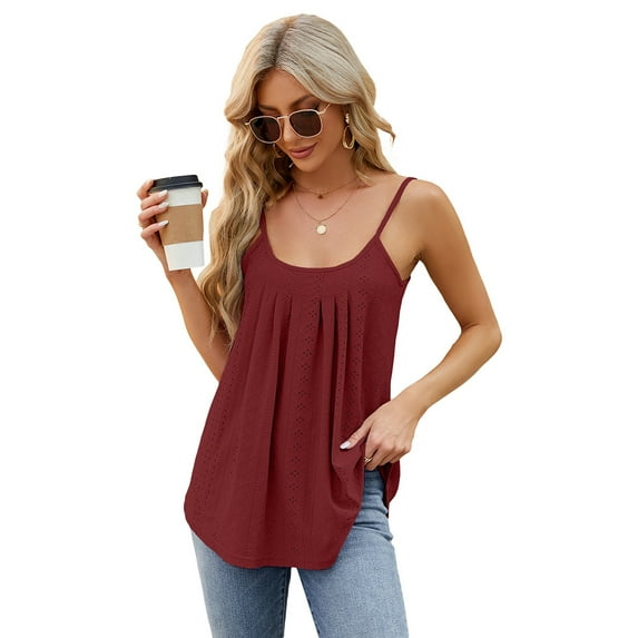 FLMEI Summer Casual Tank Tops for Womens Sleeveless U-Neck Tees Pleated Tunic Blouses T-Shirts Vest Spring Summer Outfit S-XXL