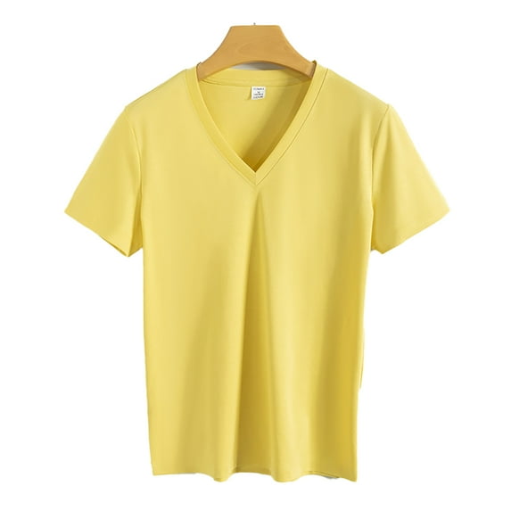 FLMEI Summer T Shirts for Women Casual V Neck Tops Short Sleeve Shirts Womens Loose Cotton Tees S-XXXL