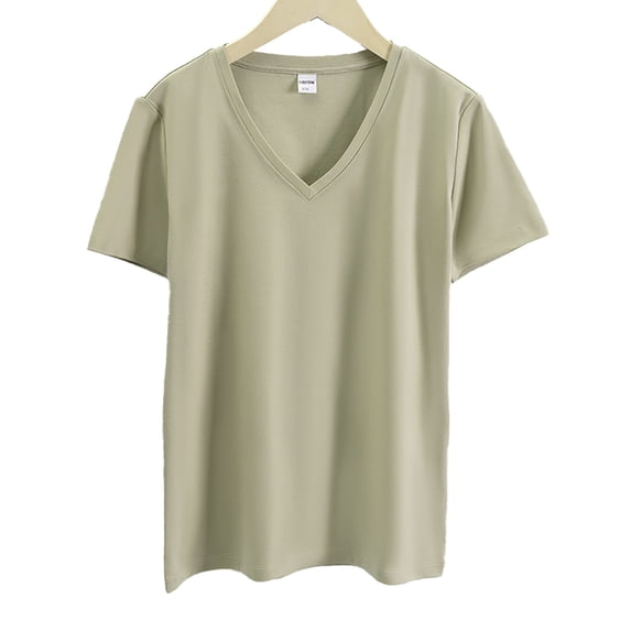 FLMEI Summer T Shirts for Women Casual V Neck Tops Short Sleeve Shirts Womens Loose Cotton Tees S-XXXL