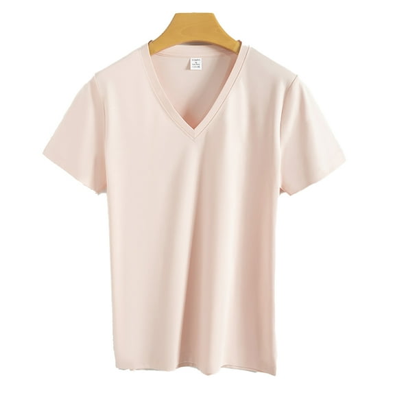 FLMEI Summer T Shirts for Women Casual V Neck Tops Short Sleeve Shirts Womens Loose Cotton Tees S-XXXL