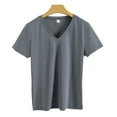 thumbnail image 1 of FLMEI Summer T Shirts for Women Casual V Neck Tops Short Sleeve Shirts Womens Loose Cotton Tees S-XXXL, 1 of 9