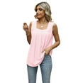thumbnail image 1 of FLMEI Summer Tank Tops for Women Pleated T Shirts Square Neck Sleeveless Tops Womens Swallowtail Cotton Tees Shirts S-XXL, 1 of 9